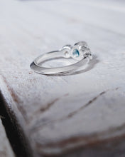Load image into Gallery viewer, ROCK Engagement Ring - Raw Turquoise Sea Glass + Two Certified 0.20ct Total Ocean Sourced Raw Diamonds in Silver - Size L