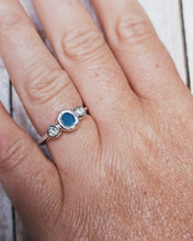 Load image into Gallery viewer, ROCK Engagement Ring - Raw Turquoise Sea Glass + Two Certified 0.20ct Total Ocean Sourced Raw Diamonds in Silver - Size L