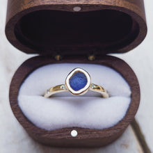 Load image into Gallery viewer, FLOW Engagement Ring - Raw Royal Blue Sea Glass + Eight Certified 1.3mm Ocean Diamonds in 9ct Yellow Gold - Size N