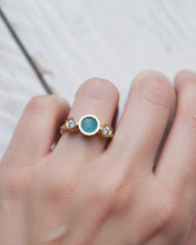 Load image into Gallery viewer, CAVERN Engagement Ring - Round Sea Glass + Two Certified 3mm Ocean Sourced Diamonds 0.22ct in 18ct Gold, 9ct Gold or Silver