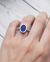 Load image into Gallery viewer, EMPRESS Engagement Ring - Oval Sea Glass + Twelve Certified 1.5mm Ocean Sourced Diamonds 0.18ct in 18ct Gold or Silver