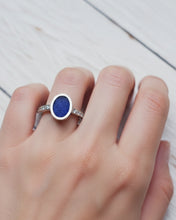 Load image into Gallery viewer, EMPRESS Engagement Ring - Oval Sea Glass + Twelve Certified 1.5mm Ocean Diamonds in Gold, Platinum or Silver