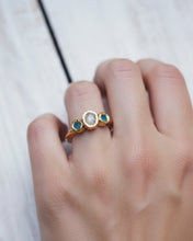 Load image into Gallery viewer, ROCK Engagement Ring - Raw Certified 0.25ct to 1ct Ocean Diamond + Two Round Sea Glass in Gold, Platinum or Silver