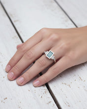 Load image into Gallery viewer, VOYAGE Engagement Ring - Rectangle Sea Glass + Six Certified 1.3mm Ocean Sourced Diamonds 0.06ct in 18ct Gold or Silver