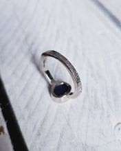 Load image into Gallery viewer, Back view of a bespoke EMPRESS engagement ring, showcasing its textured 18ct white gold band, expertly handcrafted in Cornwall.