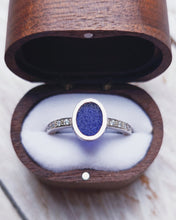 Load image into Gallery viewer, EMPRESS Engagement Ring - Oval Sea Glass + Twelve Certified 1.5mm Ocean Sourced Diamonds 0.18ct in 18ct Gold or Silver