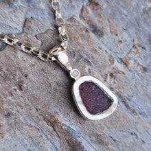 Load image into Gallery viewer, MERMAID Necklace - Deep Purple Sea Glass + Certified 1.5mm Ocean Diamond in Silver