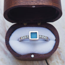 Load image into Gallery viewer, ELYSIUM Engagement Ring - Square Sea Glass + Six Certified 1.3mm Ocean Diamonds in Gold, Platinum or Silver