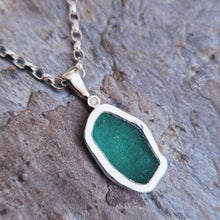 Load image into Gallery viewer, MERMAID Necklace - Green Blue Sea Glass + Certified 1.5mm Ocean Diamond in Silver