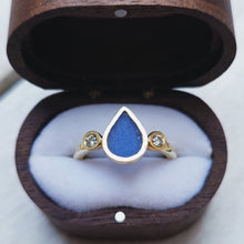 Load image into Gallery viewer, ABYSSAL Engagement Ring - Waterdrop Sea Glass + Two Certified 2.5mm Ocean Diamonds in Gold, Platinum or Silver