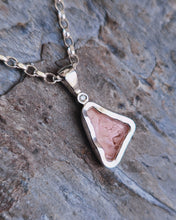 Load image into Gallery viewer, MERMAID Necklace - Patterned Pink Sea Glass + Certified 1.5mm Ocean Sourced Diamond in Silver