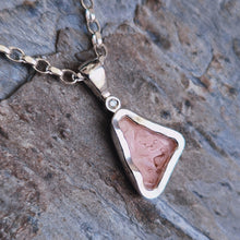 Load image into Gallery viewer, MERMAID Necklace - Patterned Pink Sea Glass + Certified 1.5mm Ocean Diamond in Silver