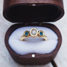 Load image into Gallery viewer, ROCK Engagement Ring - Raw Certified 0.25ct to 1ct Ocean Diamond + Two Round Sea Glass in Gold, Platinum or Silver