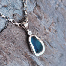 Load image into Gallery viewer, MERMAID Necklace - Tealquoise Sea Glass + Certified 1.5mm Ocean Diamond in Silver