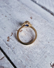 Load image into Gallery viewer, HALO Engagement Ring - Waterdrop Royal Blue Sea Glass + Twelve Certified 1.3mm Ocean Sourced Diamonds 0.12ct in 18ct Yellow Gold - Size L