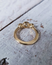 Load image into Gallery viewer, ROCK Engagement Ring - Certified 0.44ct Ocean Sourced Raw Diamond + Two 2.5mm Raw Round Tealquoise Sea Glass in 18ct Yellow Gold - Size K
