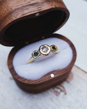 Load image into Gallery viewer, ROCK Engagement Ring - Certified 0.44ct Ocean Sourced Raw Diamond + Two 2.5mm Raw Round Tealquoise Sea Glass in 18ct Yellow Gold - Size K