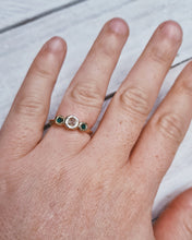 Load image into Gallery viewer, ROCK Engagement Ring - Certified 0.44ct Ocean Sourced Raw Diamond + Two 2.5mm Raw Round Tealquoise Sea Glass in 18ct Yellow Gold - Size K