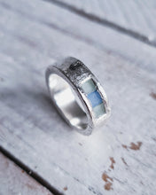 Load image into Gallery viewer, Men&#39;s CHANNEL Wedding Ring - One to Three Square Sea Glass in Silver or 18ct Gold
