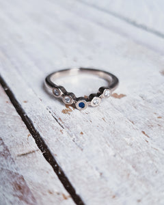 COAST Eternity Ring - Round Sea Glass + Four Certified 1.5mm Ocean Sourced Diamonds in 18ct Gold or Silver