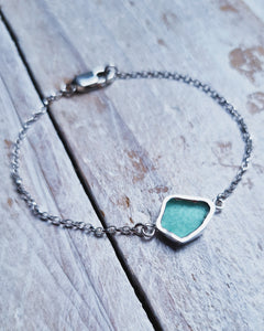 BESPOKE - Sea Glass Bezel Bracelet (No Diamond Option Also Available) in Sterling Silver or 9ct Gold