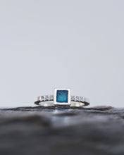 Load image into Gallery viewer, ELYSIUM Engagement Ring - Square Sea Glass + Six Certified 1.3mm Ocean Sourced Diamonds 0.06ct in 18ct Gold or Silver
