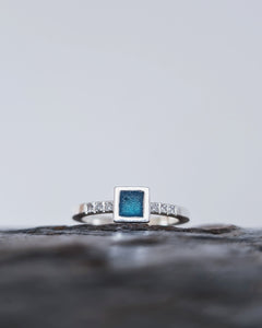 ELYSIUM Engagement Ring - Square Sea Glass + Six Certified 1.3mm Ocean Sourced Diamonds 0.06ct in 18ct Gold or Silver