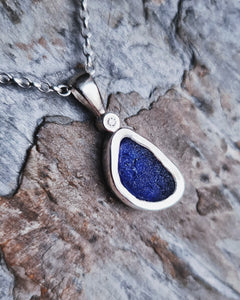 Sea Glass & Ocean Diamond Necklace - RARE - Royal Blue - Christmas 4/5