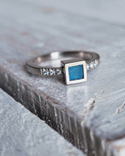 Load image into Gallery viewer, ELYSIUM Engagement Ring - Square Sea Glass + Six Certified 1.3mm Ocean Sourced Diamonds 0.06ct in 18ct Gold or Silver
