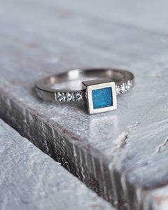 ELYSIUM Engagement Ring - Square Sea Glass + Six Certified 1.3mm Ocean Sourced Diamonds 0.06ct in 18ct Gold or Silver