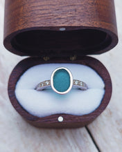 Load image into Gallery viewer, EMPRESS Engagement Ring - Oval Sea Glass + Twelve Certified 1.5mm Ocean Sourced Diamonds 0.18ct in 18ct Gold or Silver
