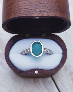 EMPRESS Engagement Ring - Oval Sea Glass + Twelve Certified 1.5mm Ocean Sourced Diamonds 0.18ct in 18ct Gold or Silver