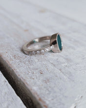 Load image into Gallery viewer, EMPRESS Engagement Ring - Oval Sea Glass + Twelve Certified 1.5mm Ocean Sourced Diamonds 0.18ct in 18ct Gold or Silver
