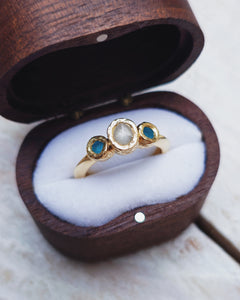 ROCK Engagement Ring - Certified 0.50ct Ocean Sourced Raw Diamond + Two 2.5mm Raw Round Sea Glass in 18ct Gold or Silver