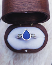 Load image into Gallery viewer, ABYSSAL Engagement Ring - Waterdrop Sea Glass + Two Certified 2.5mm Ocean Sourced Diamonds 0.14ct in 18ct Gold or Silver
