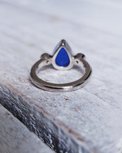 Load image into Gallery viewer, ABYSSAL Engagement Ring - Waterdrop Sea Glass + Two Certified 2.5mm Ocean Sourced Diamonds 0.14ct in 18ct Gold or Silver
