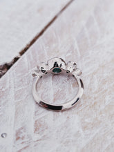 Load image into Gallery viewer, ROCK Engagement Ring - Raw Deep Teal Sea Glass + Four Certified 0.30ct Total Ocean Sourced Raw Diamonds in 18ct White Gold - Size M
