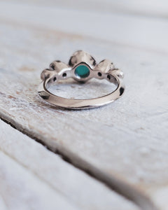 ROCK Engagement Ring - Raw Deep Teal Sea Glass + Four Certified 0.30ct Total Ocean Sourced Raw Diamonds in 18ct White Gold - Size M