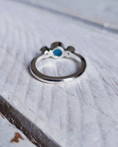 CAVERN Engagement Ring - Round Sea Glass + Two Certified 3mm Ocean Sourced Diamonds 0.22ct in 18ct Gold or Silver