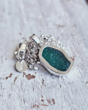 Load image into Gallery viewer, MERMAID Necklace - Green Blue Sea Glass + Certified 1.5mm Ocean Sourced Diamond in Silver
