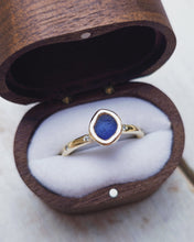 Load image into Gallery viewer, FLOW Engagement Ring - Raw Royal Blue Sea Glass + Eight Certified 1.3mm Ocean Diamonds in 9ct Yellow Gold - Size N
