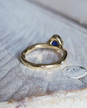 Load image into Gallery viewer, FLOW Engagement Ring - Raw Royal Blue Sea Glass + Eight Certified 1.3mm Ocean Diamonds in 9ct Yellow Gold - Size N
