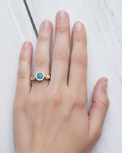 Load image into Gallery viewer, CAVERN Engagement Ring - Round Sea Glass + Two Certified 3mm Ocean Sourced Diamonds 0.22ct in 18ct Gold or Silver
