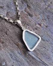Load image into Gallery viewer, MERMAID Necklace - Aquamarine Sea Glass + Certified 1.5mm Ocean Sourced Diamond in Silver
