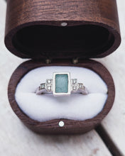 Load image into Gallery viewer, VOYAGE Engagement Ring - Rectangle Sea Glass + Six Certified 1.3mm Ocean Sourced Diamonds 0.06ct in 18ct Gold or Silver by South Jewellery
