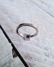 Load image into Gallery viewer, Back view of a silver ELYSIUM engagement ring that shows South Jewellery&#39;s unique smooth finish on a square shaped modern style band.
