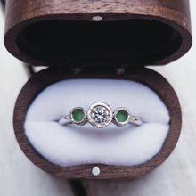 Load image into Gallery viewer, LEGACY Engagement Ring - GIA Certified 0.25ct to 1ct Ocean Diamond + Two Round Sea Glass in Gold, Platinum or Silver
