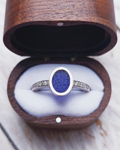 EMPRESS Engagement Ring - Oval Sea Glass + Twelve Certified 1.5mm Ocean Sourced Diamonds 0.18ct in 18ct Gold or Silver