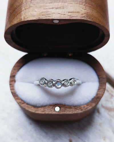 ROCK Wedding Ring - Raw Round Sea Glass + Four Certified 1.3mm Ocean Sourced Diamonds in 18ct Gold or Silver by South Jewellery