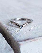 Load image into Gallery viewer, An 18ct gold curved wedding ring that is handmade in Cornwall to seemlessly fit around an engagement ring.
